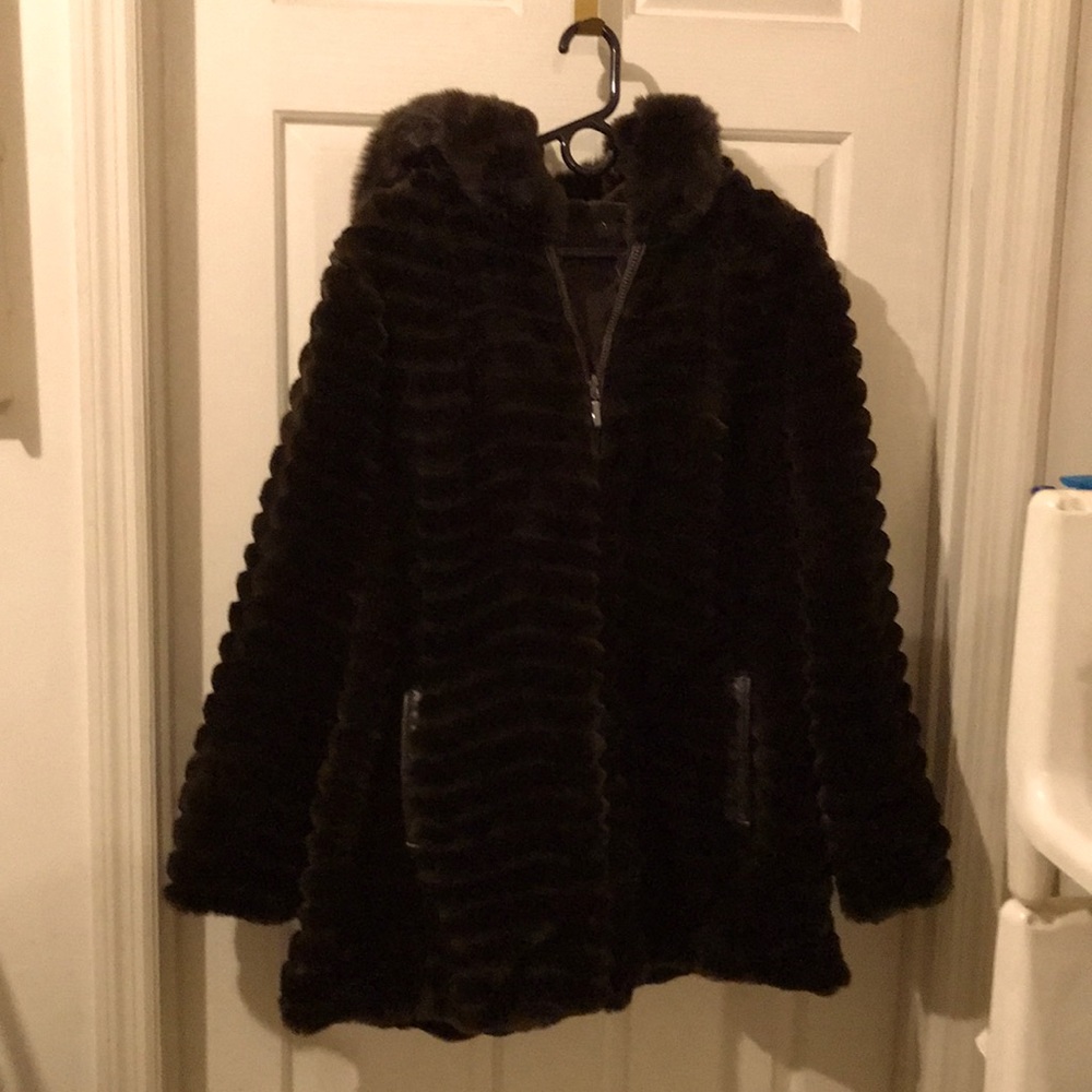 Dark Chocolate Brown Reversible Faux Fur Coat